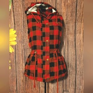 Sherpa Faux Fur Lined Flannel Hooded Vest